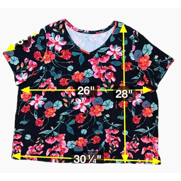 Catherines Petite Black Floral‎ Pull Over Blouse V Neck Flowy Comfort Size 2X WP - Picture 7 of 8